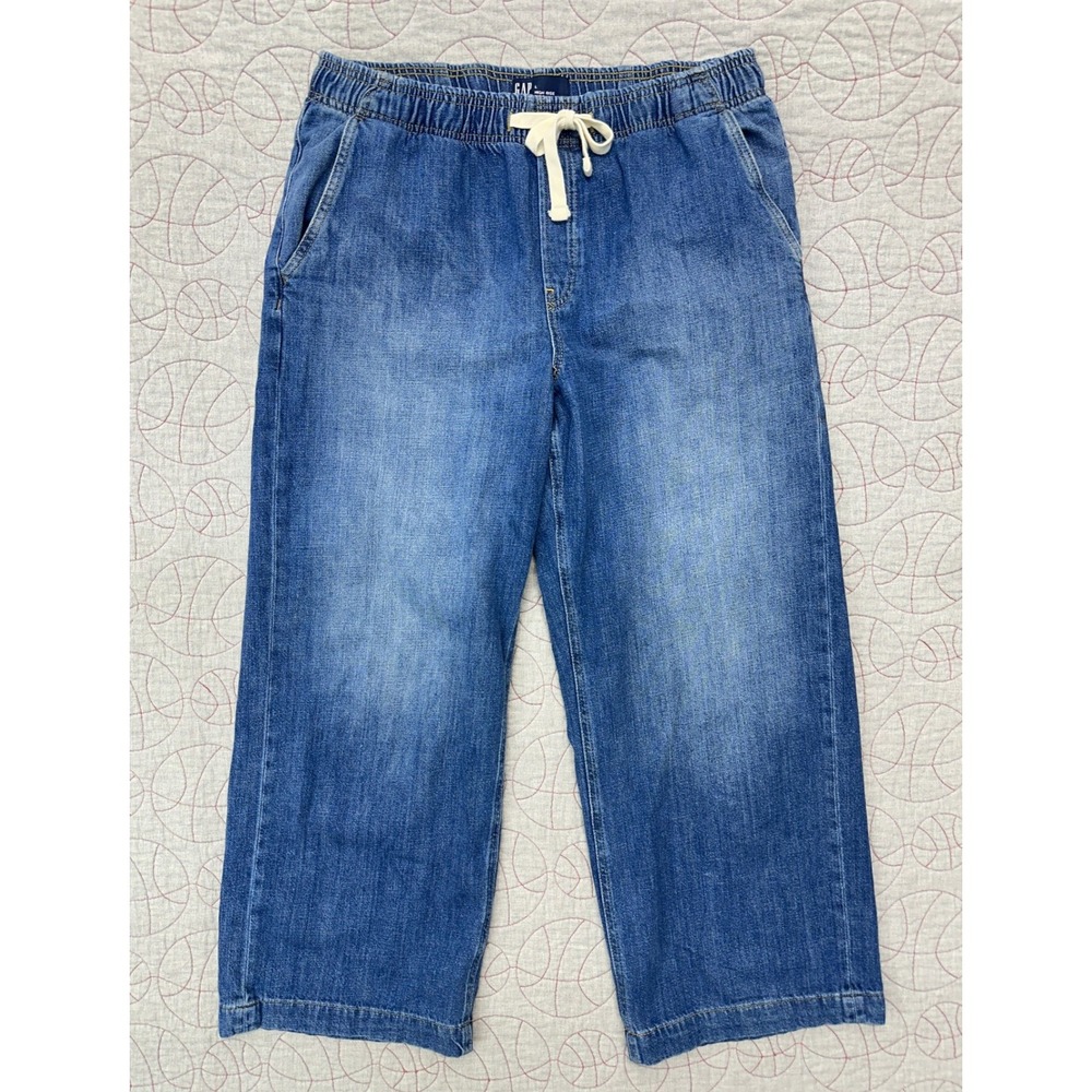 Gap High Rise Easy Wide-Leg Jeans Blue Pull On Denim / Women's Large